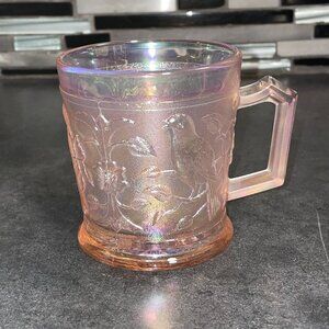 Imperial Art Glass Pink Carnival Mug Cup Vintage Raised Robin Excellent
